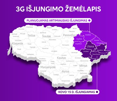 „Telia“ 3G išjungimo žemėlapis