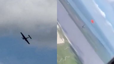 Ukrainos karys numušė rusų droną nusitaikęs iš lėktuvo 