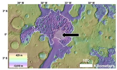 Hidraoto chaosas – netvarkingo paviršiaus zona ties Marso pusiauju. NASA nuotr.