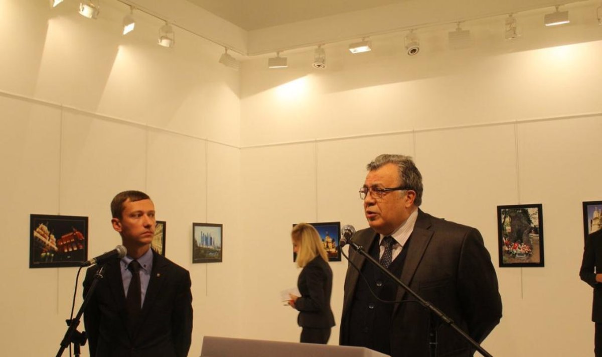 Russia's Ambassador to Turkey Andrey Karlov a few moment before the attack