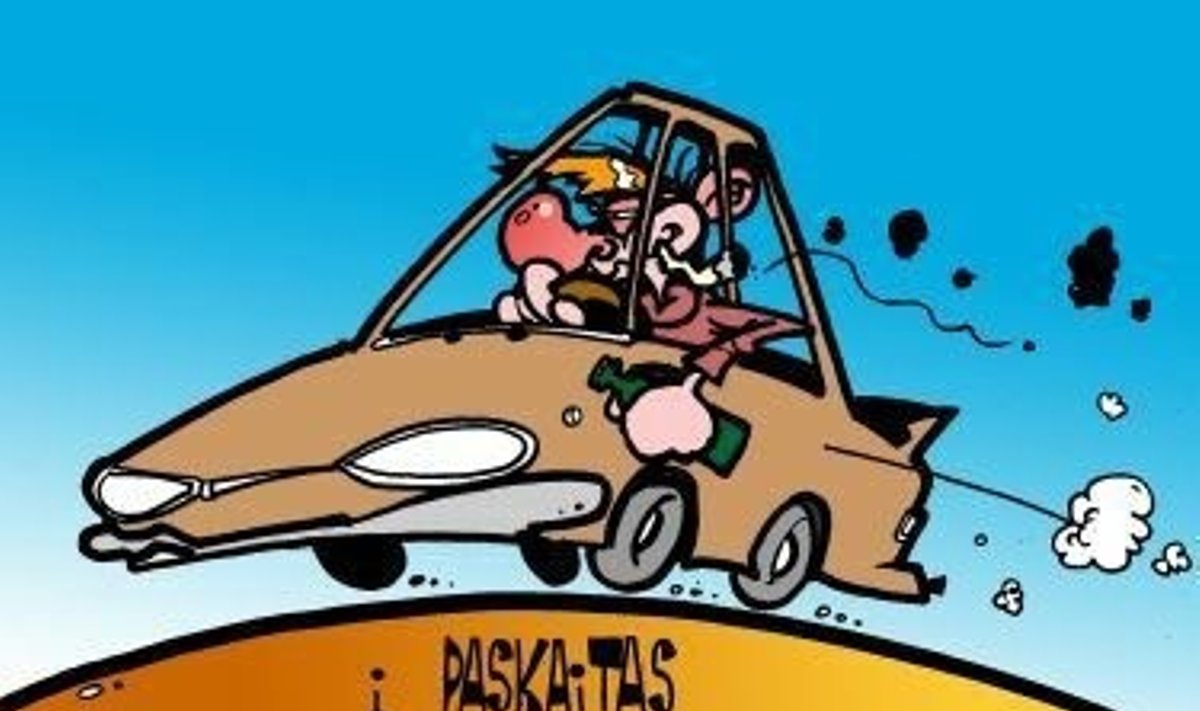 Dėl vairavimo apsvaigus reikės išklausyti specialų paskaitų kursą - karikatūra