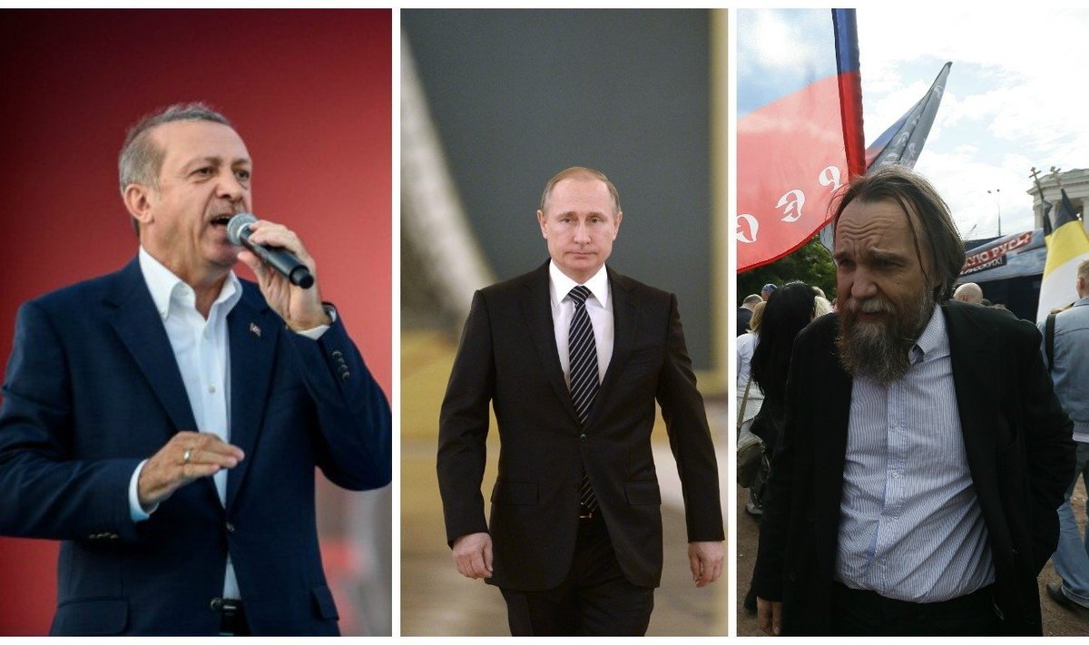 R. T. Erdoganas, V. Putinas, A. Duginas