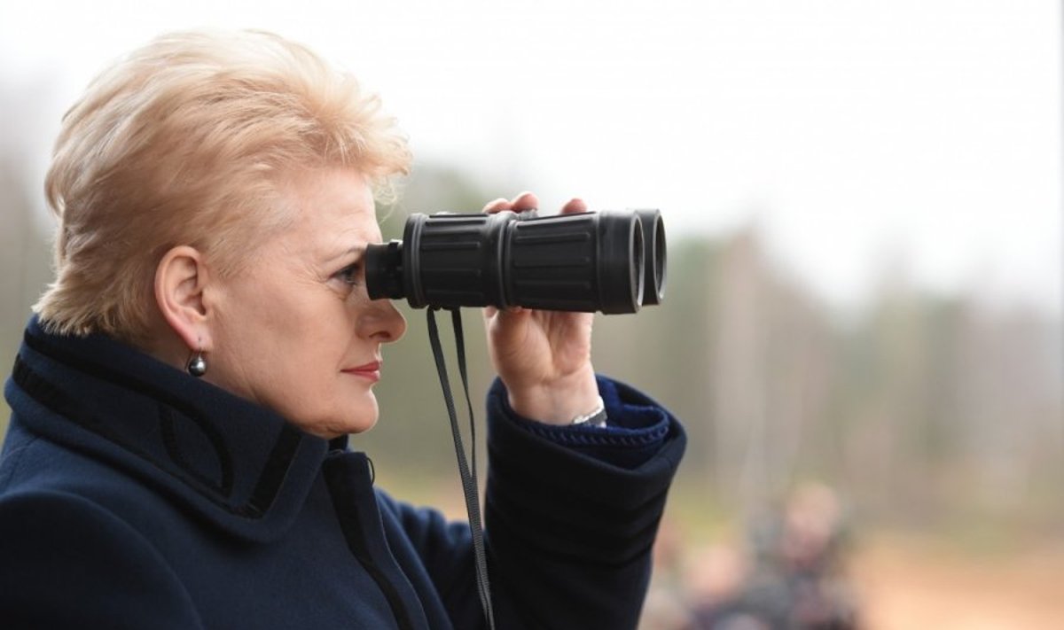 Dalia Grybauskaitė observing military exercise  Iron Sword 2014 in Pabradė