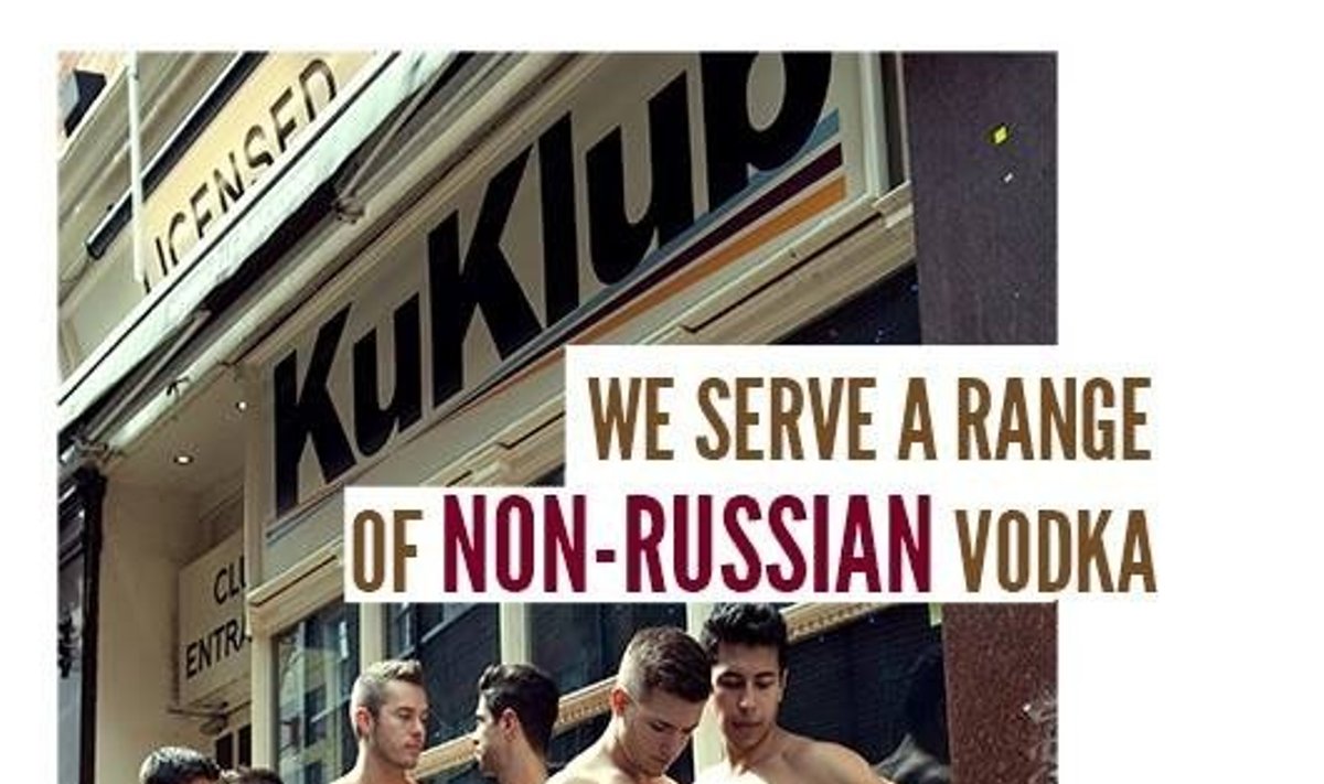 Gėjų baras "Ku Bar" savo reklamoje siūlo gerti ne rusišką degtinę