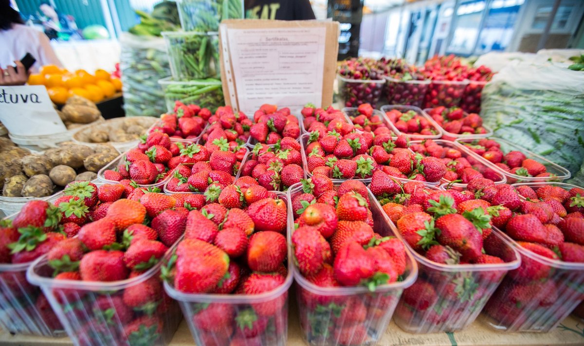 Strawberries on sale in a market