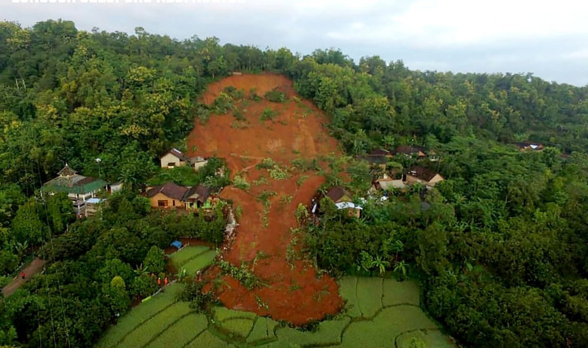 Indonezijoje per žemės nuošliaužą žuvo keturi žmonės, dar 14 dingo