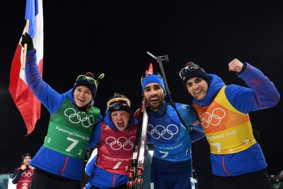 Prancūzijos mišrios biatlono estafetės rinktinė laimėjo olimpinį auksą
