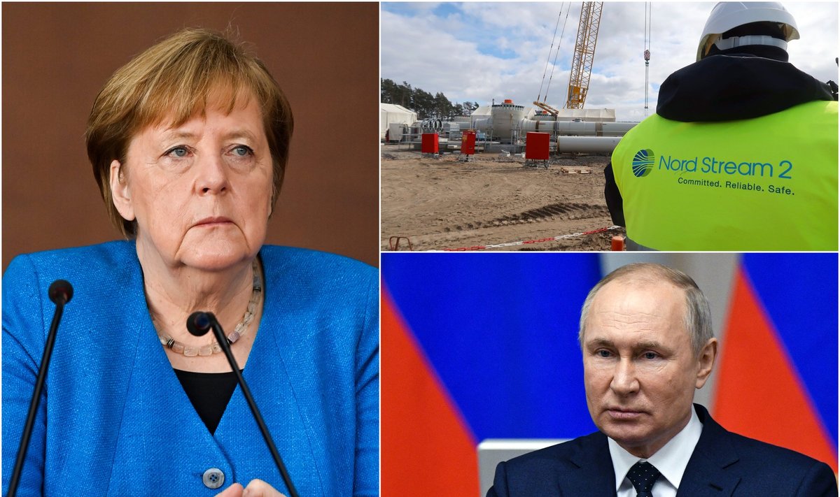 Koliažas: A. Merkel, vamzdyno statybos, V. Putinas