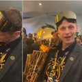 NBA čempionų šėlsmas iš arti: pergalės cigarai, šampanas ir taurė Martyno Pociaus rankose