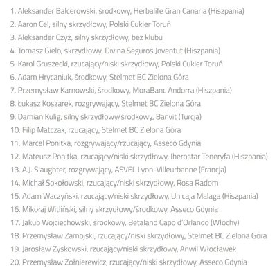 Lenkijos rinktinės kandidatų sąrašas