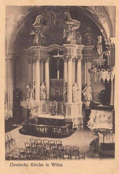 Vilniaus ev. liuteronų bažnyčios vidus prieš šimtą metų