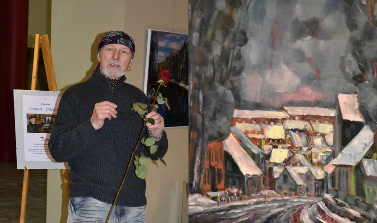 Leonardas Černiauskas paveiksle pavaizdavo J. Tumo-Vaižganto gatvės fragmentą (Gintarės Karmonienės nuotr. / DELFI montažas)