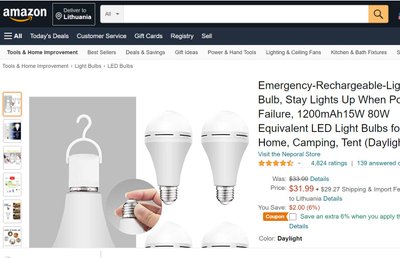 Pakraunama LED lemputė / Amazon.com nuotr.