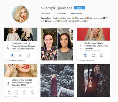 Oksanos Pikul-Jasaitienės "Instagram" paskyra