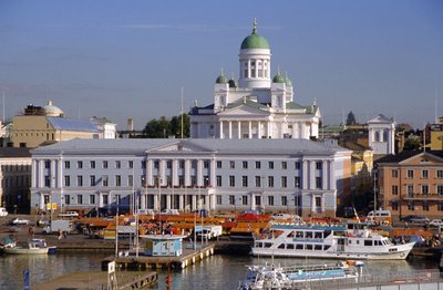 View to Market Square on Waterfront and Lutherian Cathedral, Helsinki, Finland, Scandinavia, Europe