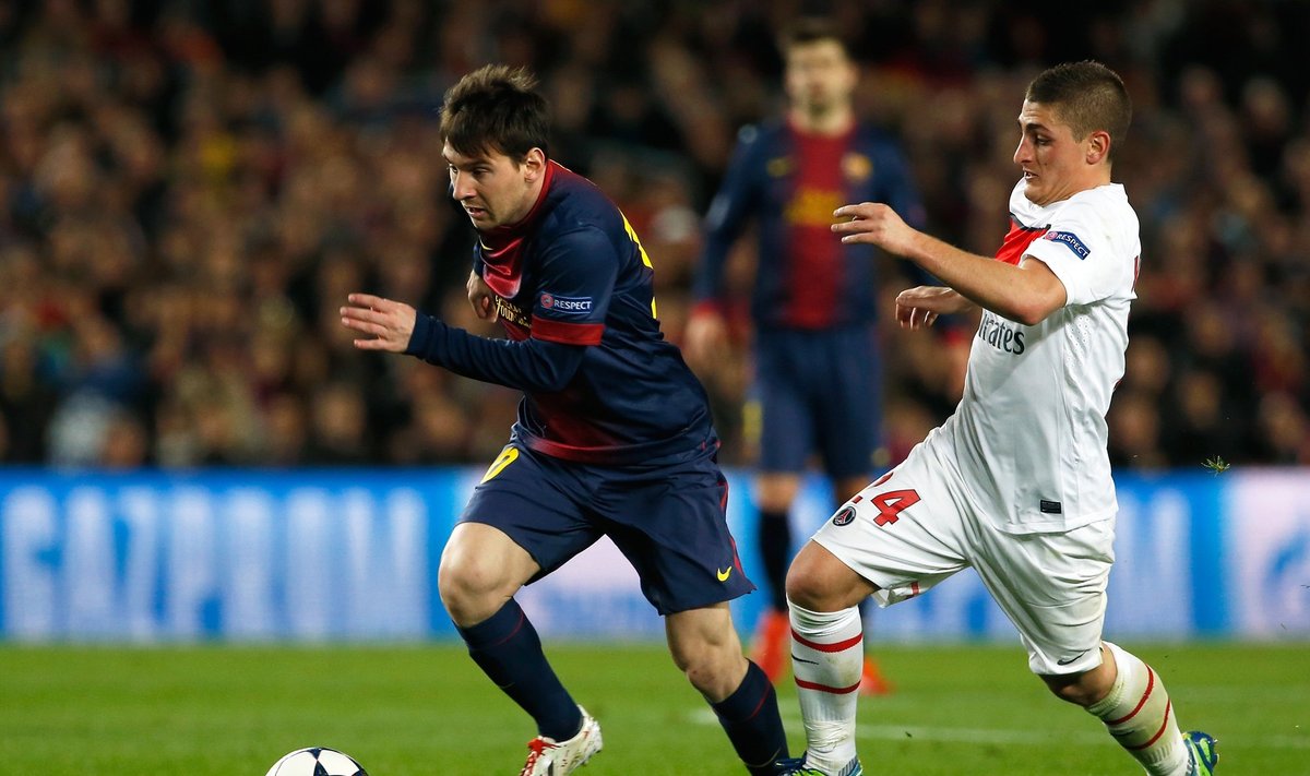 Lionelis Messi ("Barcelona") ir Marco Verratti (PSG)