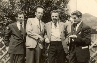 Juozas Lukša (pirmas dešinėje) su VLIK’o vadovybe. Vakarų Vokietija, 1948 m.(Genocido aukų muziejaus nuotr.)