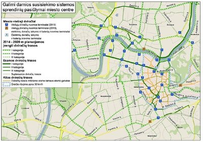 Dviračių takų planų schema centrinei miesto daliai /Vilniaus miesto savivaldybės schema