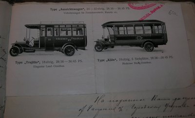 Paveikslėlis iš 1909 m. prašymo leisti pradėti autobusų važinėjimą/ keleivių vežimą Vilniuje. Toks autobusas 1909 m. galėjo važinėti Vilniuje. LVIA