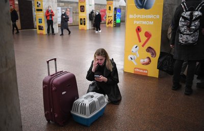 Moteris Kijevo metro stotyje su augintiniu