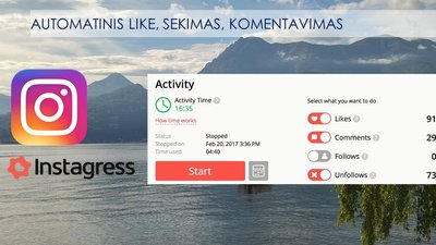 Pav. 3. Automatinis „mėgimas“, komentavimas, sekimas naudojant Instagress.
