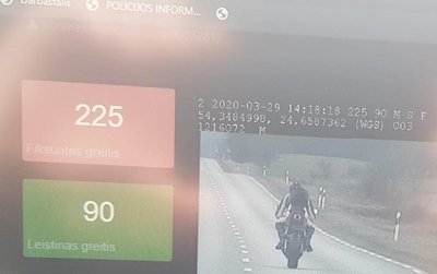 Motociklininkas ženkliai viršijo leistiną greitį. Lietuvos policijos nuotr.