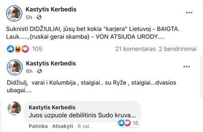 K. Kerbedžio profilyje atsiradę komentarai