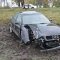 Nuvertęs stulpą girtas jaunikaitis sudaužytą „Audi“ paliko laukuose