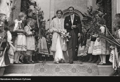 Benedikto Henriko Tiškevičiaus sūnaus Benedikto Vladislovo vestuvės su kunigaikštyte Eleonora Radvilaite, jaunieji.