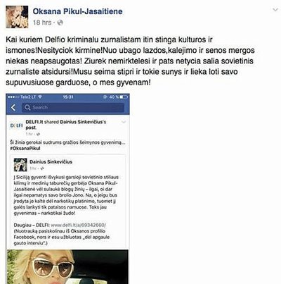 Oksanos Pikul-Jasaitienės pasisakymas „Facebook“