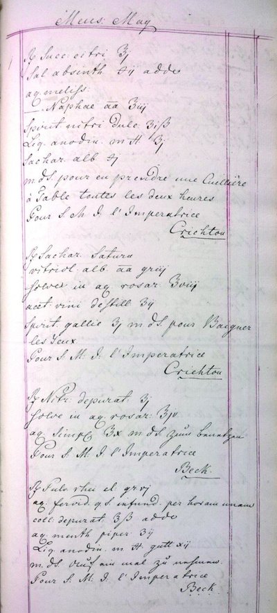 Marijos Fiodorovnos receptų knygos fragmentas, 1807, gegužės 1 d. 