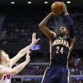 NBA: 25 taškų deficitą panaikinę „Pacers“ krepšininkai Detroite laimėjo po pratęsimo