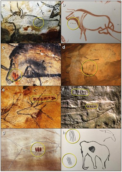 Piešiniai urvuose ir ženklai. Breuil et al./Wellcome Collection/The Wendel Collection, Neanderthal Museum/ Berenguer/ H. Breuil, in del Rio et al./Scanpix nuotr.
