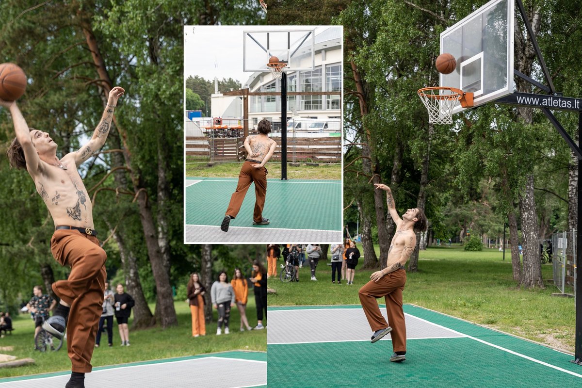 “Måneskin” è già in Lituania: prima di salire sul palco, hanno messo alla prova la loro forza sul campo da basket