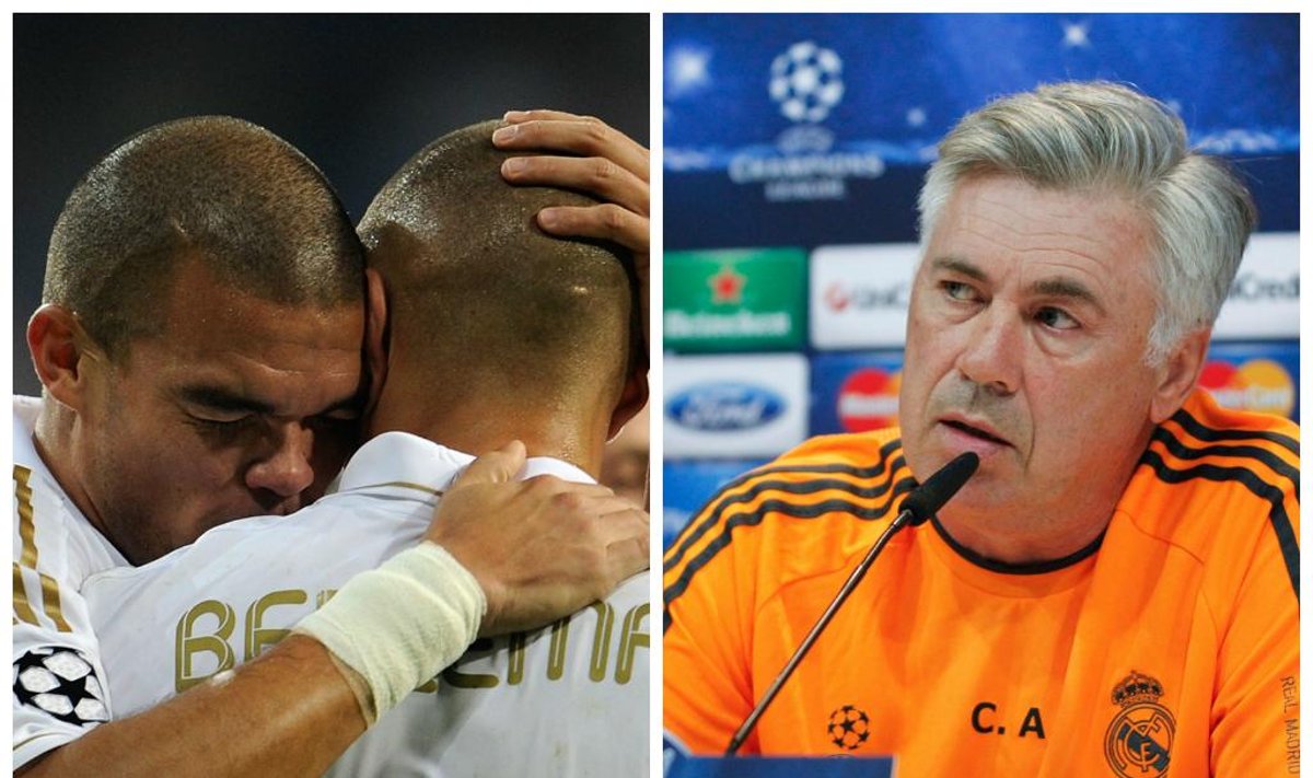 Pepe, Karimas Benzema ir Carlo Ancelotti (AFP/Sipa nuotr.)